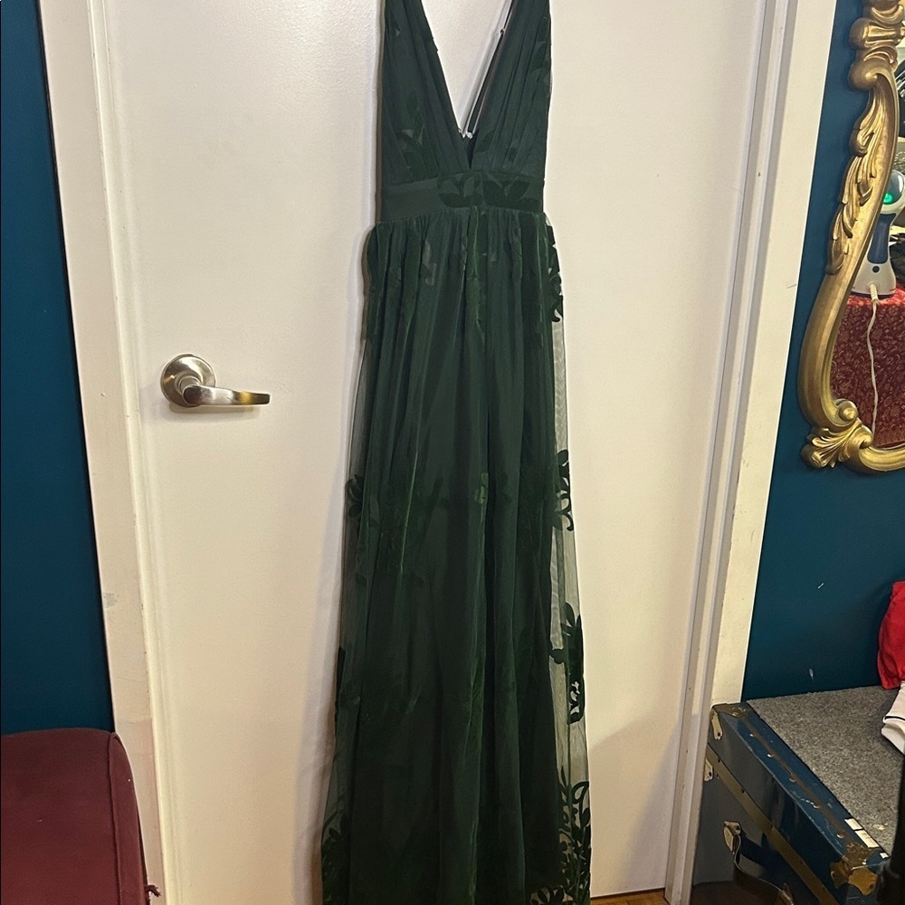 STUNNING Luxxel Deep Green Bridesmaid Dress - velvet and mesh patterns. Fits S - Picture 9 of 9